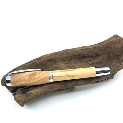 Dřevěné kuličkové pero Elegance - Oliva silver