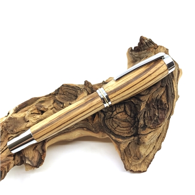 Dřevěné kuličkové pero Elegance - Zebrano silver