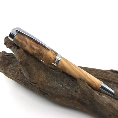 Dřevěné kuličkové pero Elegance - Oliva silver