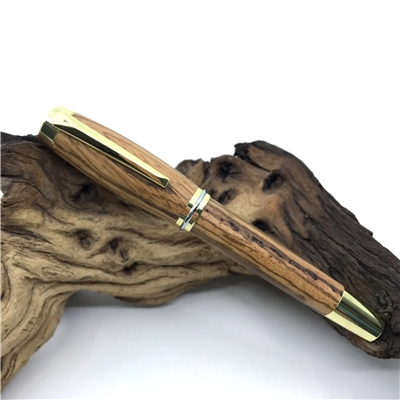 Dřevěné kuličkové pero Elegance - Zebrano gold