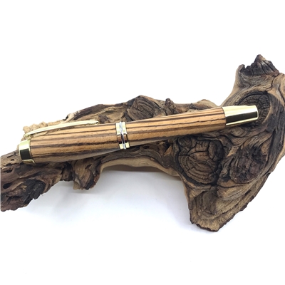 Dřevěné kuličkové pero Elegance - Zebrano gold